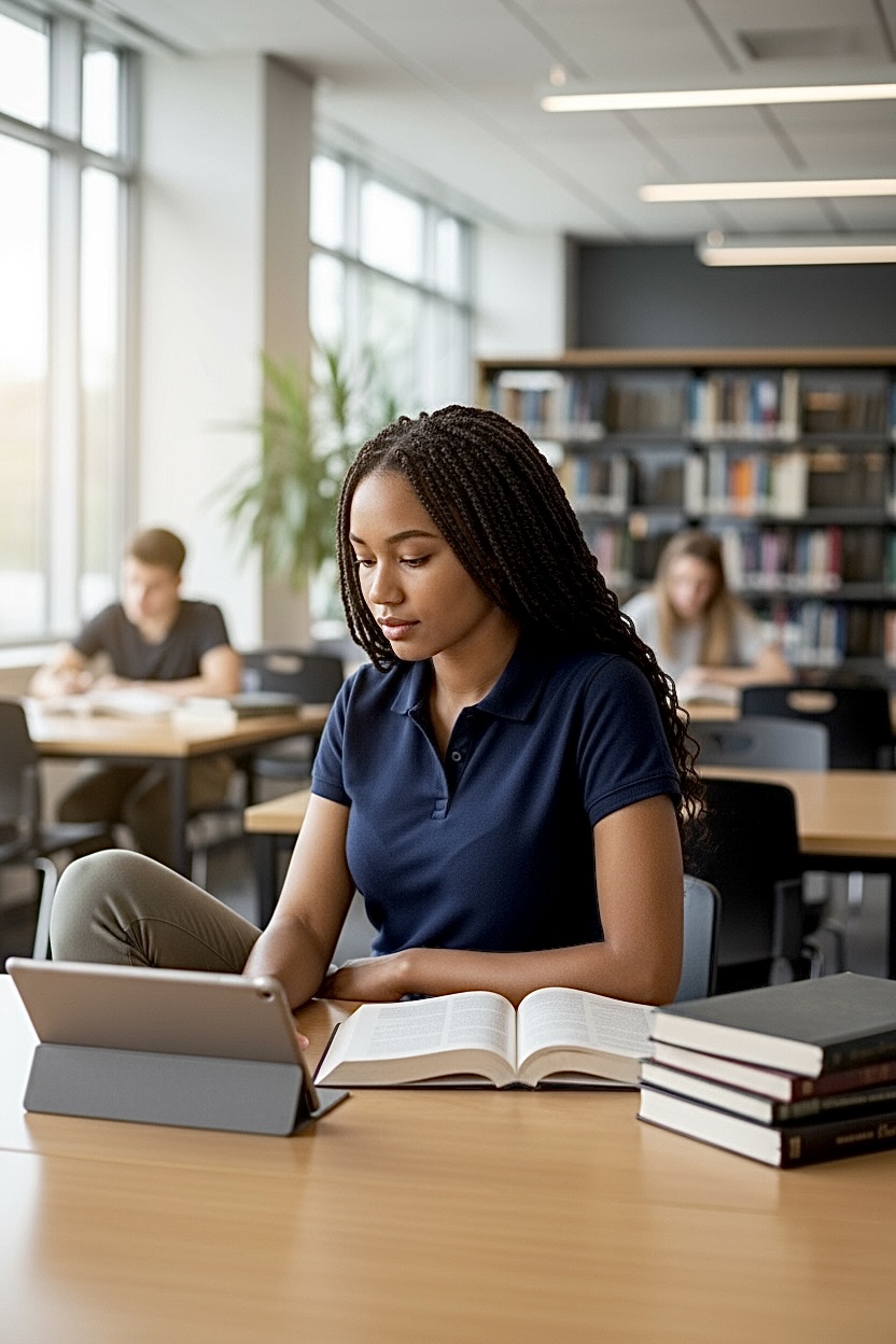 preparing for the future girl highlighting text in a study book