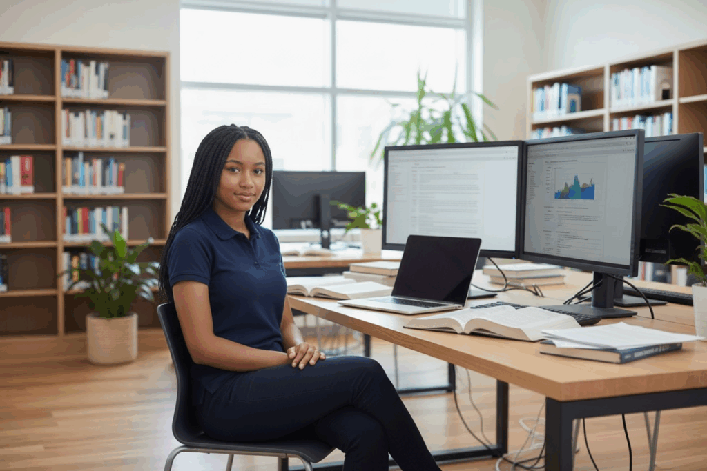 young girl concentrating while reading a textbook