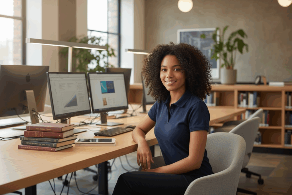 Girl writing notes in a workbook during study time